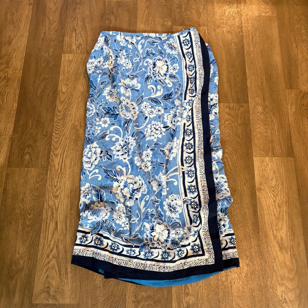 Vintage 90s Boho Style Womens Talbots Authentic Blue Floral Maxi Skirt